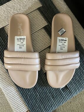 BNWT Seychelles Padded Triple-Band Slide Sandals — Tan